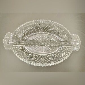 VTG Anchor Hocking Stars & Bars Two-Part, Divided, Pressed Glass Relish Dish